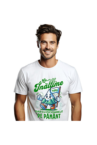 StoryGift Romania Tricou Barbati cu Animatie varf De Munte Vesel Cu Steag Alb...