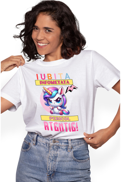 StoryGift Romania Tricou Femei Unicorn Suparat Text Haios Iubita Infometata A...