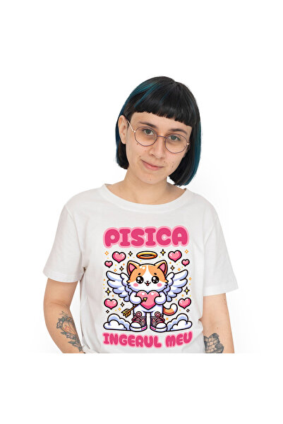 StoryGift Romania Tricou Femei cu Pisica Cu Aripi Si Inima Cu Sageata Aura De...
