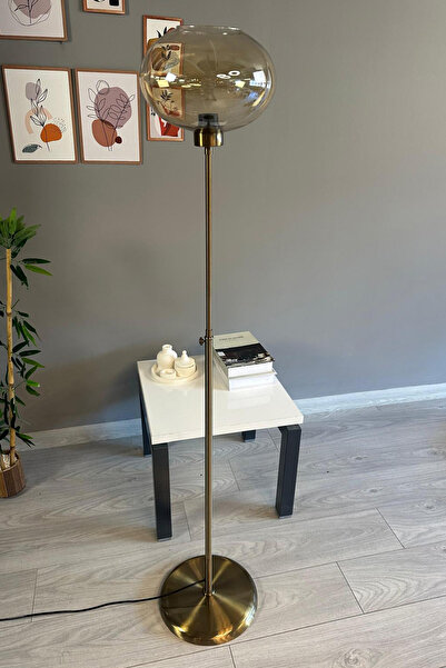 Bamyum Cam Bal Rengi Düz İnce Gövde Lambader Modern Oturma Odası