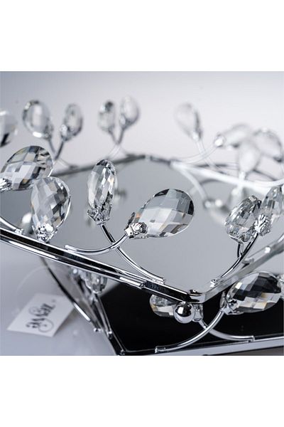 Hinora Drop Crystal Stone Mirrored Double Rectangular Stylish Tray Set 42*28-35cm