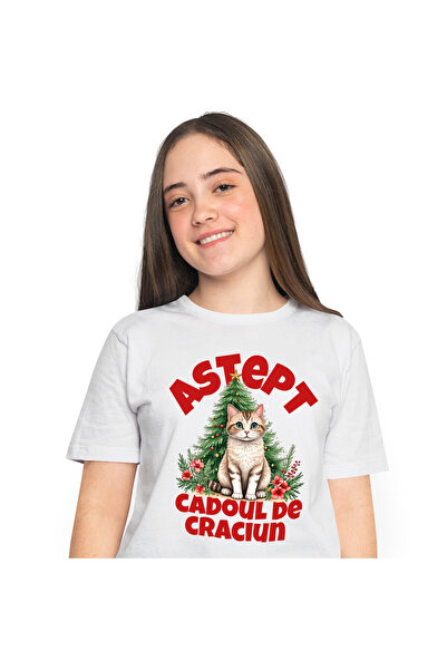 StoryGift Romania Tricou Femei cu Pisica Pufoasa Langa Bradul De Craciun, Iub...
