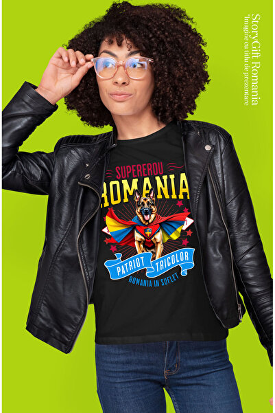 StoryGift Romania Women's T-shirt with German Shepherd Dog in Captain Costume Ro,Black_XS