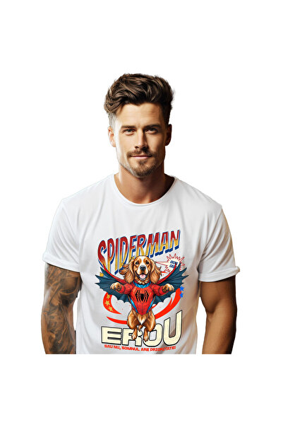 StoryGift Romania Tricou Barbati cu Cocker Spaniel / Cocker Spaniel Caine In Costum de SpiderMan c,White_XL