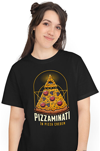 StoryGift Romania Tricou Femei Pizza illuminati. În pizza credem cu imprimeu pe Fata, 100% Bumbac, BLK_M