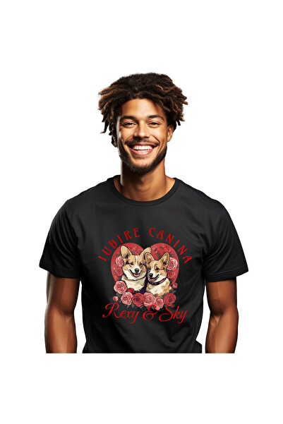 StoryGift Romania Tricou Barbati cu Portret Cuplu Valentine's Day Caini Cu Fl...