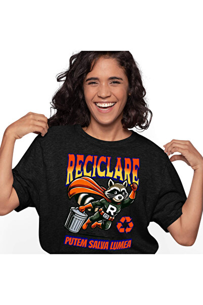 StoryGift Romania Tricou Femei cu Animal Super-Eroul Reciclare Cos De Gunoi P...