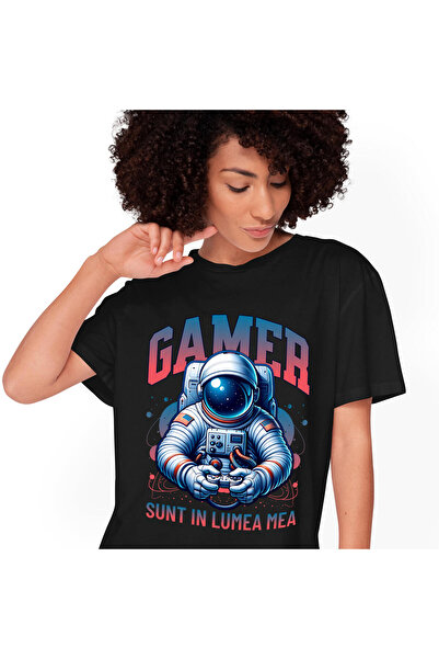 StoryGift Romania Tricou Femei cu Om In Costum Astronaut Spatial, Gamer Manet...