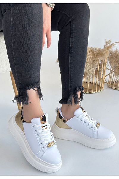 COLTEVO Gasta White Skin Yellow Detailed Lace up Sports Shoes