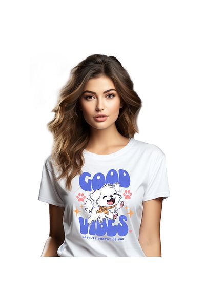 StoryGift Romania Women's T-Shirt with White Dog with Orange Bow Cheerful Running, Furry Animal with i,White_XL