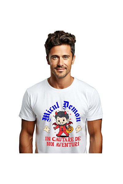 StoryGift Romania Tricou Barbati cu Copil Costumat In Diavol Hallowen, Dovlea...