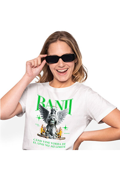 StoryGift Romania Tricou Femei cu Inger Statuie De Piatra Gloante De Foc Bancnote Bani, Avere Fina,White_M