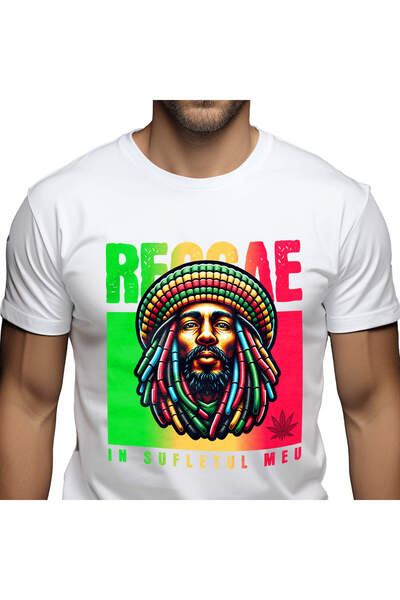 StoryGift Romania Tricou Barbati cu Portret Bob Marley Cu Dreduri Si Caciual ...