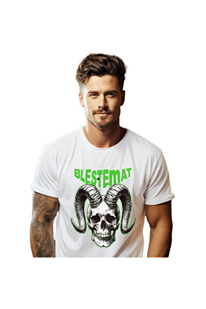 StoryGift Romania Tricou Barbati cu Craniu Uman Infricosator Mort Cu Coarne Lungi Hallowen, Filme ,White_M