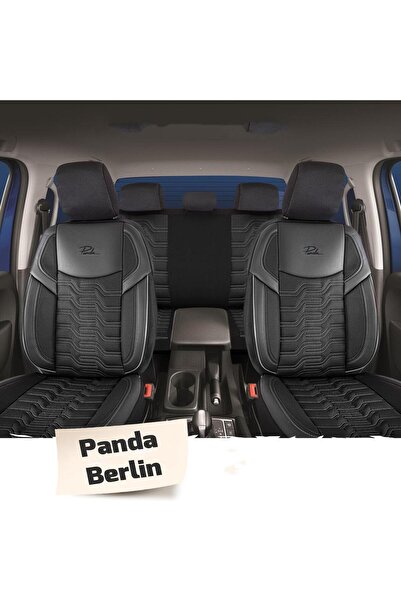 Panda Set Huse Scaune Auto Panda Berlin, negru cu cusatura gri, 11 piese