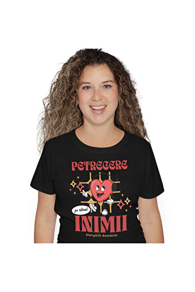 StoryGift Romania Tricou Femei cu Inima Rosie Vesela Cu Casti Audio Dragoste ...