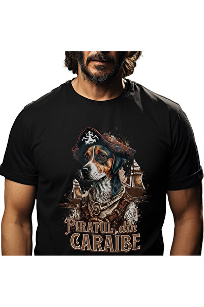 StoryGift Romania Tricou Barbati cu Portret Caine Cu Palarie De Pirat Corabie...