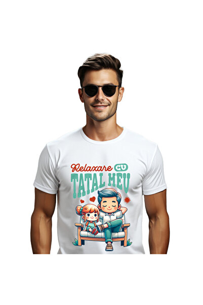 StoryGift Romania Tricou Barbati cu Tata Si Fiica Pe Banca Familie Relaxare, ...