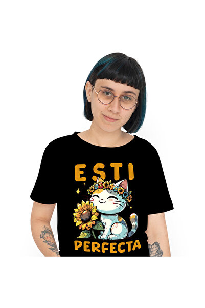 StoryGift Romania Tricou Femei cu Pisica Vesela Cu Coroana De Flori Floarea S...