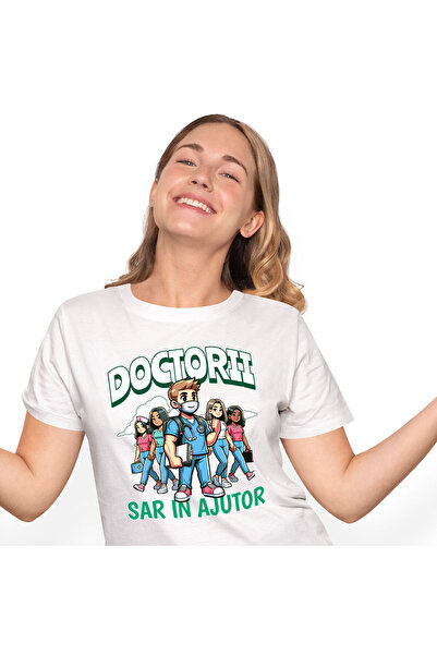 StoryGift Romania Tricou Femei cu Grup Doctori Tineri Medicina Meserie Sanatate cu imprimeu pe Fat,White_M