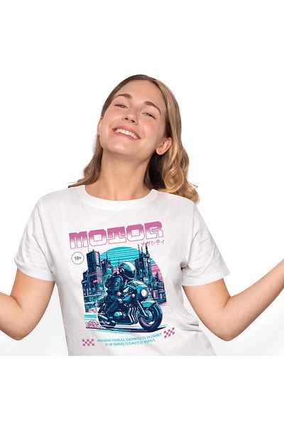 StoryGift Romania Tricou Femei cu Motociclist Cu Viteza Oras Niaptae Luminat Colorat Tokyo Motor P,White_M