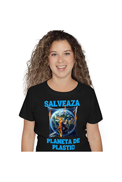StoryGift Romania Tricou Femei cu Pamant Terra In Punga Plastic Flacari, Poluare fara Aer Curat cu,Black_XL