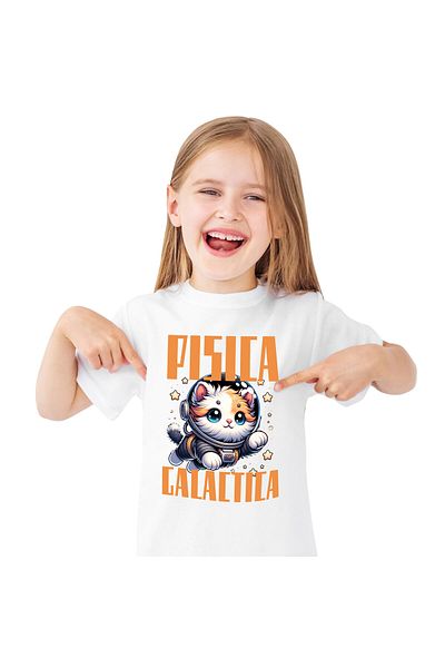 StoryGift Romania Kids T-Shirt with Orange Cat in Astronaut Costume, Infinite Galaxy with im,White_10ANI