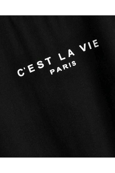 Viyalente Μαύρο μπλουζάκι Cest La Vie με στάμπα Oversize