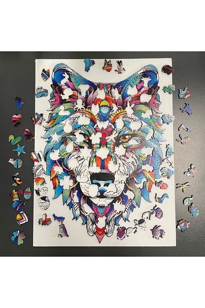 zola Colorful wolf wooden puzzle, 170 animal pieces, 38x27 cm, with bag and storage box