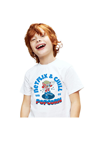 StoryGift Romania Tricou Copii cu Punga Popcorn Cu Ochelari 3D Adidasi albastri Film Cinema Netfli,White_4ANI