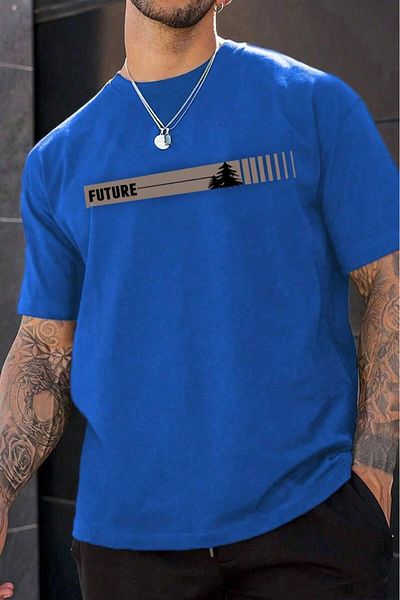 NO 601 Ανδρικό μπλουζάκι Saks Blue Future με στάμπα Oversize