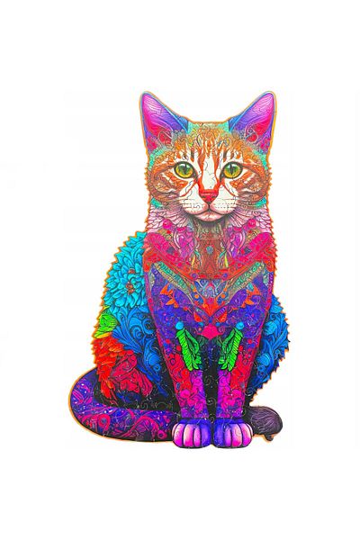 zola Colorful cat wooden puzzle, 130 animal pieces, 38x24 cm, with bag and storage box