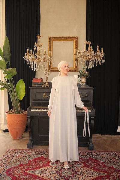 H HİJAB CENTER Stone Shoulder Flounce Hijab Dress 5090