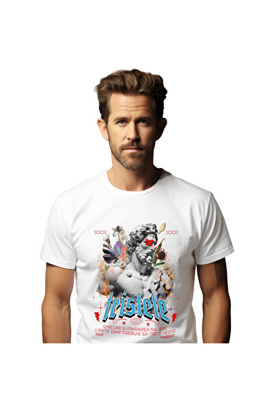 StoryGift Romania Tricou Barbati cu Bust Barbat Barba Si Par Lung Ochii Acope...