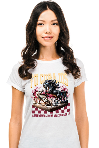StoryGift Romania Tricou Femei talba de sah, cal inaintat fii curajos a pierd...