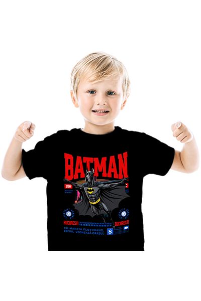 StoryGift Romania Tricou Copii cu Silueta barbat In Pozitie Flotare Supereroi Personaje Putere Mot,Black_6ANI