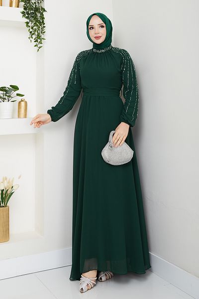Pamuk Butik Γυναικείο φόρεμα σιφόν με πέτρινη επένδυση