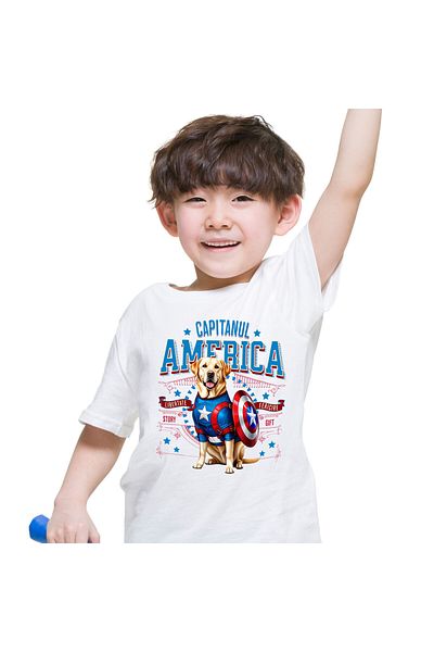 StoryGift Romania Tricou Copii cu Labrador Retriever Caine In Costum de Capitan America cu Pelerin,White_6ANI