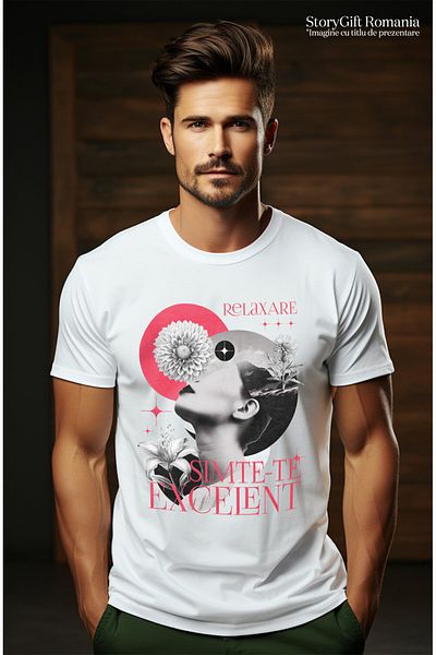 StoryGift Romania Tricou Barbati cu Chip Feminin Flori Diverse Motivational Arta Abstracta cu impr,White_XS