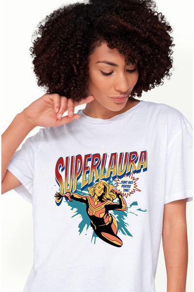 StoryGift Romania Tricou Femei Super Laura, SuperErou Sunt Aici Pentru Tine, cu imprimeu pe Fata, WHT_XS