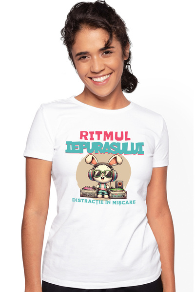 StoryGift Romania Tricou Femei Ritmul iepurasului party dj petrecere distractie cu imprimeu pe Fat WHT_XL