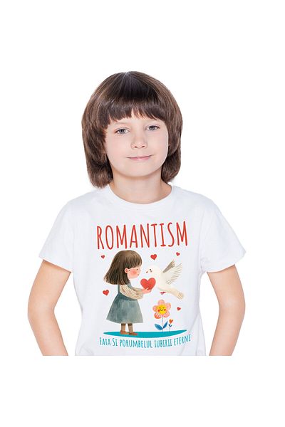 StoryGift Romania Tricou Copii cu Fata Stil Desene Animate Cu Breton Inima, Porumbel Alb, Iubiri E,White_4ANI