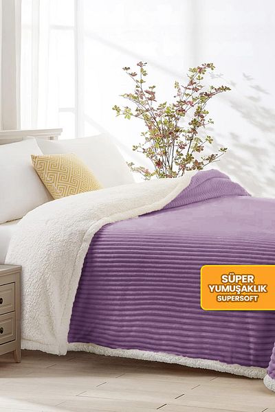 Evlen Home Collection Sherpa Tv Blanket Single Striped Soft Plush Wellsoft Bedspread Purple - Lilac