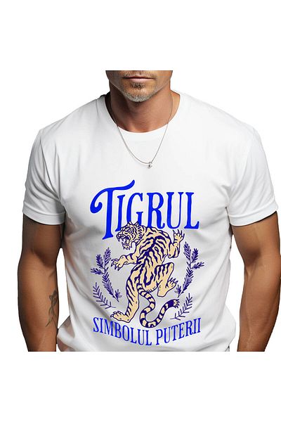 StoryGift Romania Men's T-Shirt with Angry Animal Strong Tiger Symbol of Power, Motivational with,White_S