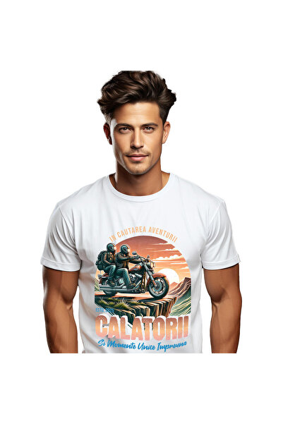 StoryGift Romania Men's T-shirt with Couple on Motorcycle Travel View Mountai...