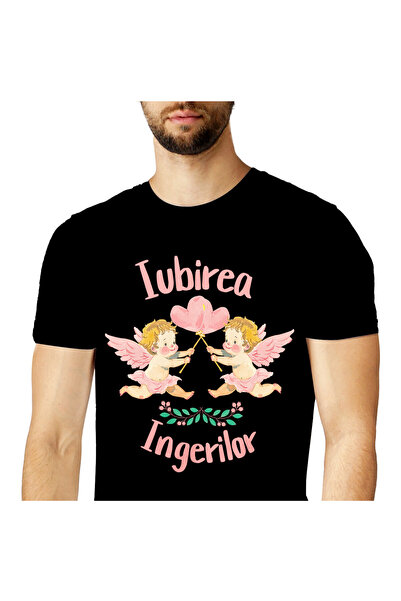 StoryGift Romania Tricou Barbati cu Copii Cu Aripi Zburatori Baloane inimioar...