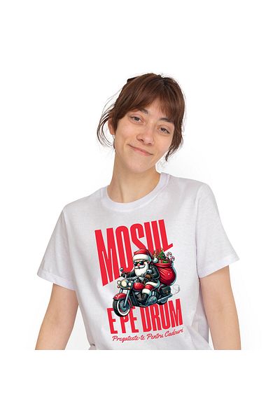 StoryGift Romania Tricou Femei cu Mos Craciun Cool Pe Motocicleta,Cadouri, Iubitorii De Viteza, Sa,White_S