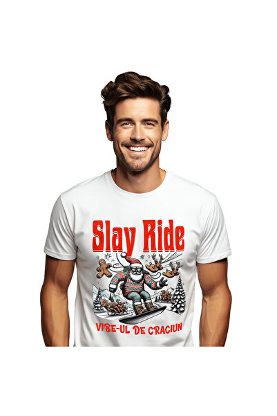 StoryGift Romania Tricou Barbati cu Mos Craciun Cu Pulover Haios Pe Placa Sno...