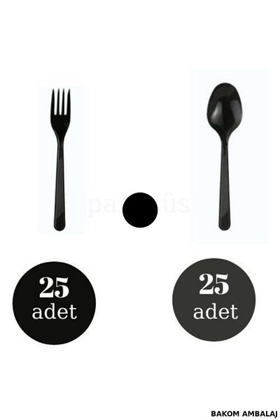 BAKOM AMBALAJ Black Luxury Plastic Fork Spoon Set 25 Pieces |   3.8Gr Durable Picnic Party Set