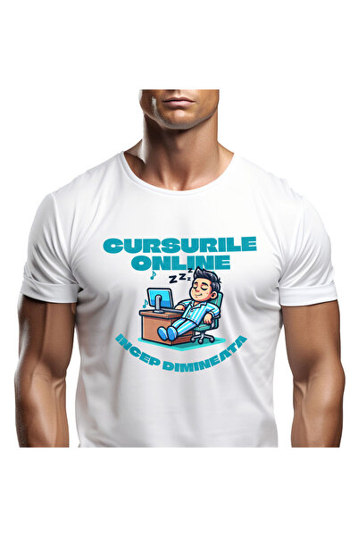 StoryGift Romania Tricou Barbati cu Barbat In Pijama La Birou Dormind Diminea...